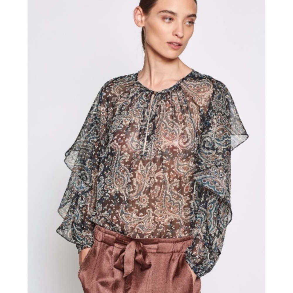 Nwt Joie Kriston Sheer Blouse In Caviar Paisley Sz. S